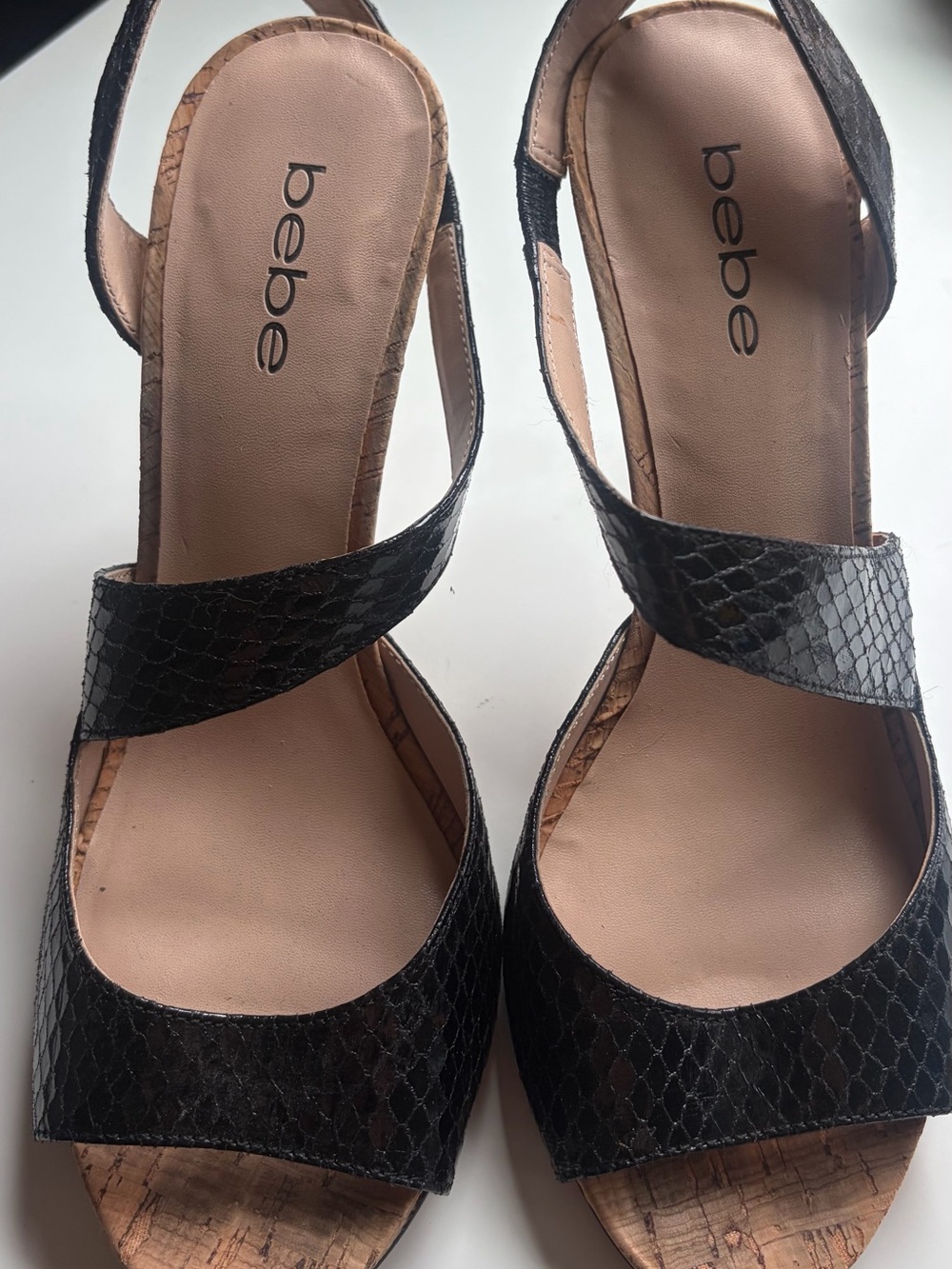 bebe Black Textured Strap Heeled Sandals